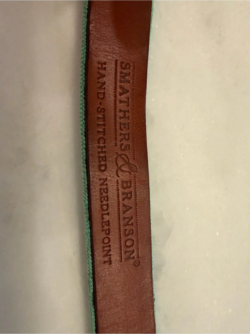 Smithers and Branson Children's Mint Billfish Needlepoint Belt - size Kids Large